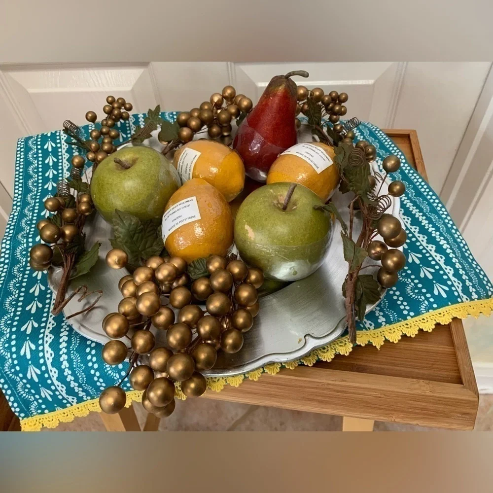 PIER 1 faux floral fruit bundle decor dining craft apple pear grapes lemons